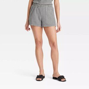 A New Day x Target | Mid-Rise Linen Pull-On Shorts | Black Gingham Check | Large